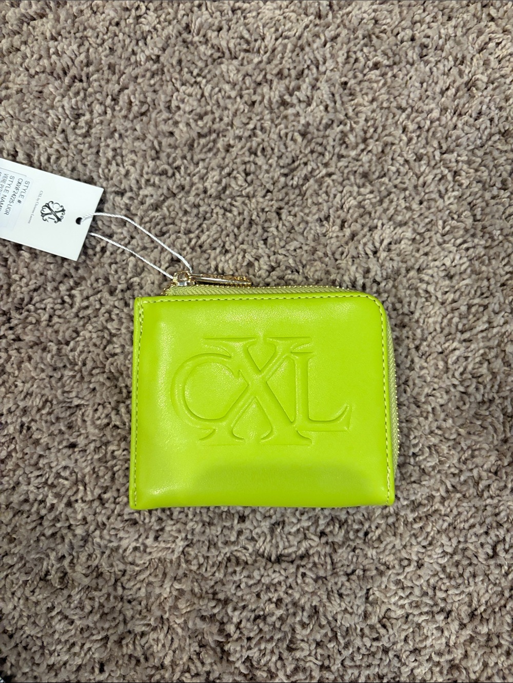 Embossed CXL Logo Zip Wallet - Neon Lime